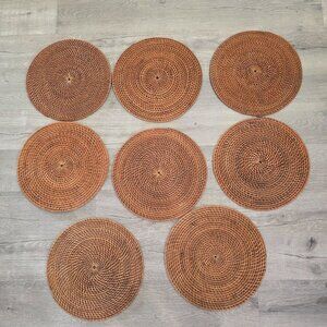 Set Of 8 Handmade Round Wicker Placemat charger table Natural Brown 16" Diameter